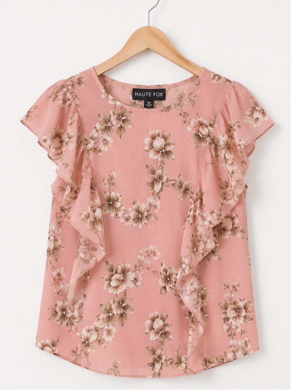 Haute Fox Plus Size Floral Print Sheer Top NWT